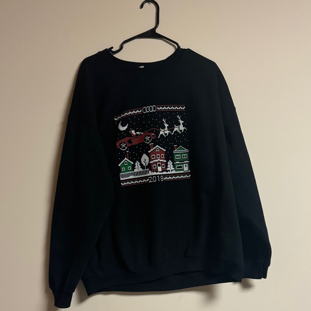 Gildan Black Audi Crewneck Sweater with Festive Design